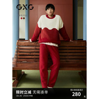 GXG男士家居套装撞色拼接半边绒套头居家服宽松 红白色 170/M