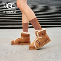 UGG 女士时尚舒适平底保暖纯色溢毛休闲搭扣短靴雪地靴 1119431 栗色 37