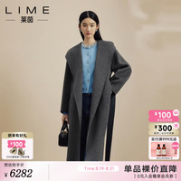 LIME FLARE莱茵羊毛羊绒混纺大衣双面呢大衣2024秋冬大翻领 深灰色 M