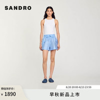 SANDRO2024早秋女装清爽蓝色光泽感高腰系带短裤SFPSH00417 40/天蓝色 36