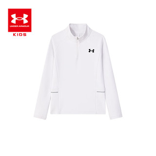 安德玛（Under Armour）童装半拉链立领长袖T恤男童女童户外运动服双面布长袖T243221117 白色 150cm