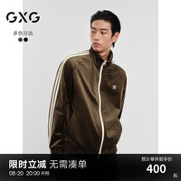 GXG男装 复古侧边撞色丝绒拉链夹克外套男潮流宽松夹克24秋季 棕色 180/XL