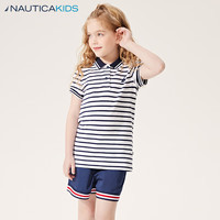 诺帝卡 NAUTICA童装女童短袖条纹POLO衫夏季中大儿童T恤上衣洋气 藏青/白色 160cm