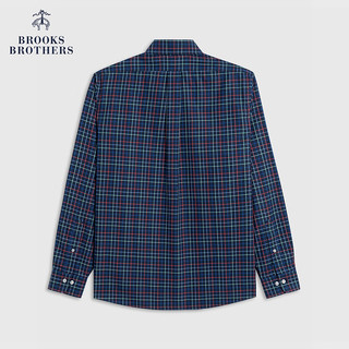 布克兄弟（BrooksBrothers）男士24早秋免烫纯棉复古撞色格纹休闲长袖衬衫 4004-藏青色 M