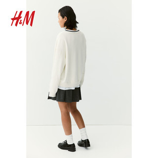 H&M2024秋季女装V领卫衣1254049 奶油色/Beverly Hills 155/80