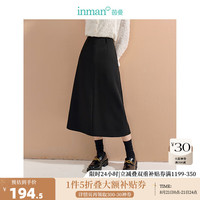 茵曼（INMAN）通勤百搭后开衩半身裙2024秋季女装显高显腿长气质A字裙 午夜黑 M