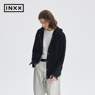 英克斯（inxx）APYD 牛仔拼接卫衣夹克外套时尚做旧街头风连帽上衣男女同款 黑色 S