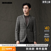 利郎(LILANZ)【绵羊毛100%】西服外套男格纹时尚修身有型24秋季男士西装上衣 黑灰间色(23QDX861SA) 165/80A