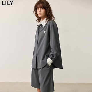 LILY2024秋女装格雷系优雅撞色领垂感百搭OL气质通勤款衬衫女 501灰色 S