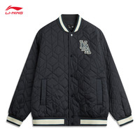 李宁 LI-NING童装短棉服男大童2024冬季时尚保暖宽松棒球领棉外套YJMU009 炭黑色-3 175cm