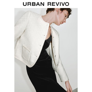 URBAN REVIVO 2024秋季女装法式气质小香风金属纽扣外套UWM140016 本白 S