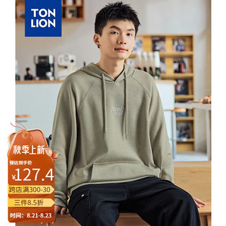 唐狮 TONLION卫衣男2024早秋男文字印花插肩袖连帽卫衣TB 灰茶绿 L