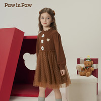 PawinPaw卡通小熊童装2024年秋冬女童女宝毛织连衣裙保暖好看 Brown棕色/85 100cm