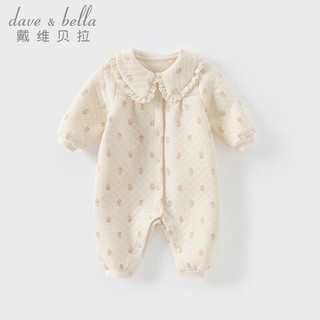 戴维贝拉（DAVE＆BELLA）秋季新款外出女童爬爬服婴儿连体衣幼童睡衣新生儿衣服小童哈衣 花朵印花【现货】