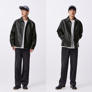 森马（Semir）夹克男2024秋季外套哑光品质仿皮衣百搭通勤风 黑色90001 165/84A/S