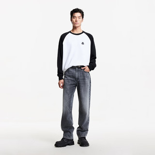 杰克·琼斯（JACK&JONES）秋季LOGO刺绣潮流百搭休闲宽松圆领卫衣男长袖撞色插肩袖套头衫 黑色 常规 175/96A/M