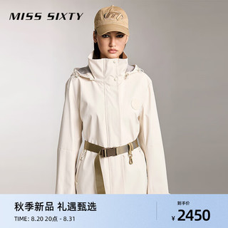 MISS SIXTY2024秋季外套女可拆帽机能风衣收腰带 米白 M