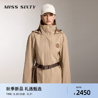 MISS SIXTY2024秋季外套女可拆帽机能风衣收腰带 深卡其 L