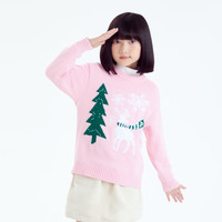 小猪班纳童装2024秋装儿童毛衣中大童男童毛衫女童套头衫上衣 粉红 170cm