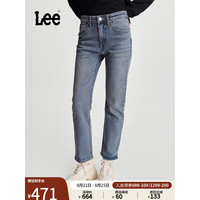 李 Lee24早秋422标准中腰直脚浅蓝色女铆钉牛仔裤潮LWB100422206 浅蓝色 24