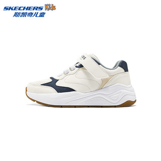 Skechers斯凯奇儿童复古慢跑鞋春秋缓震耐磨运动鞋时尚休闲鞋417100L 男童/白色/海军蓝色/WNV 37码