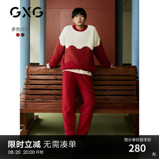 GXG男士家居套装撞色拼接半边绒套头居家服宽松 红白色 190/XXXL