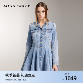 MISS SIXTY2024秋季牛仔连衣裙女翻领收腰短裙 浅蓝 M