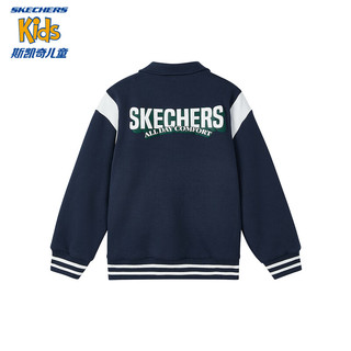 Skechers斯凯奇童装男女童针织棒球服外套春秋季长袖休闲外衣L324K012 藏青色/002Z 160