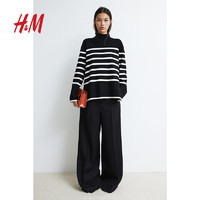 H&M2024秋季女士高领套衫1169363 黑色/条纹 165/96