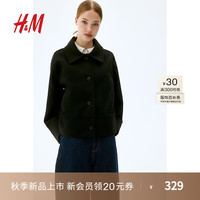 H&M2024秋季女装时尚休闲百搭纯色宽松毛毡外套1228436 黑色 170/116 XL