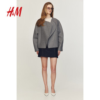 H&M2024秋季时尚休闲百搭女士青果领毛毡外套1228434 混灰色 165/96 M