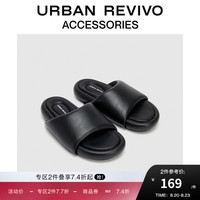 URBAN REVIVO2024秋季新款男面包充棉舒适一字拖鞋UAMS40030 黑色