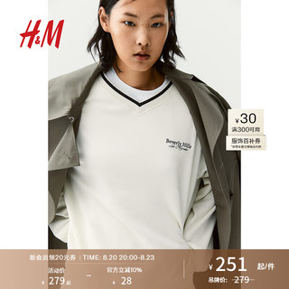 H&M2024秋季女装V领卫衣1254049 奶油色/Beverly Hills 170/116