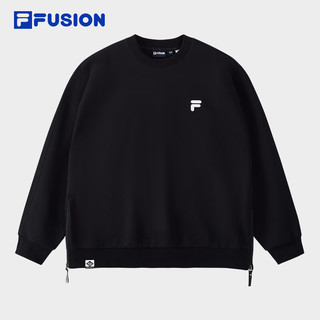 FILA FUSION斐乐潮牌款套头卫衣2024秋简约宽松针织上衣 正黑色-BK XS