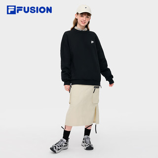 FILA FUSION斐乐潮牌款套头卫衣2024秋简约宽松针织上衣 正黑色-BK XS