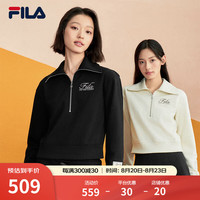 FILA 斐乐女子套头卫衣2024秋时尚休闲宽松针织长袖上 正黑色-BK XS