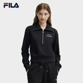 FILA 斐乐女子套头卫衣2024秋时尚休闲宽松针织长袖上 正黑色-BK 2XL