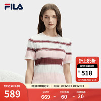 FILA 斐乐女子织衫杨幂同款2024秋季时尚撞色条纹短袖上衣 蒸汽白-IV S