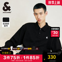 杰克·琼斯（JACK&JONES）秋潮舒适男士时尚宽松翻领百搭刺绣长袖针织衫上衣男装224333077 E40 黑色 175/96A/M