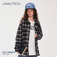 NAUTICA诺帝卡童装男童女童格子衬衫外套学院春秋季儿童美式复古 黑灰 170cm