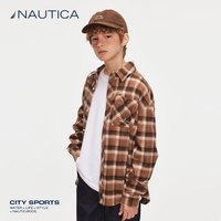 NAUTICA诺帝卡童装男童女童格子衬衫外套学院春秋季儿童美式复古 咖啡 160cm