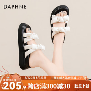 达芙妮（DAPHNE）达芙妮厚底拖鞋女夏外穿2024蝴蝶结沙滩凉拖松糕底拖鞋女ZJ 米白色 36