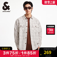 杰克·琼斯（JACK&JONES）秋季宽松翻领格纹花呢潮流百搭小香风外套长袖衬衫夹克男款 石灰花灰G01 常规 170/92A/S