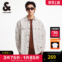 杰克·琼斯（JACK&JONES）秋季宽松翻领格纹花呢潮流百搭小香风外套长袖衬衫夹克男款 石灰花灰G01 常规 165/88A/XS