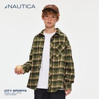 NAUTICA诺帝卡童装男童女童格子衬衫外套学院春秋季儿童美式复古 墨绿 140cm