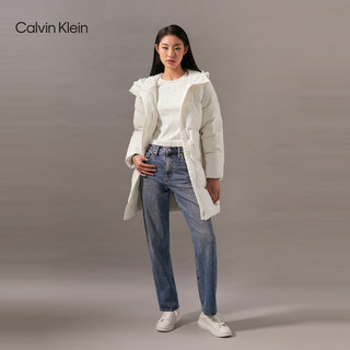 Calvin Klein Jeans24秋季女士ck刺绣系带收腰鸭绒连帽中长羽绒服J224692 YBI-牛乳白 M