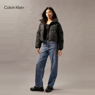 Calvin Klein Jeans24秋季女士休闲通勤ck印花短款立领鸭绒羽绒服J224789 BEH-太空黑 S