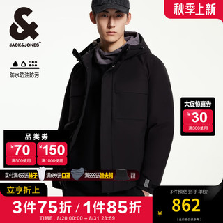 杰克·琼斯（JACK&JONES）秋冬时尚百搭多口袋三防短款工装鸭绒连帽羽绒服男224312032 黑色 195/112A/XXXL