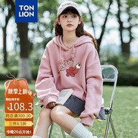 唐狮 TONLION2024早秋连帽卫衣女休闲针织帽衫趣味涂鸦长袖卫衣外套TB 雾霾粉 S