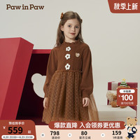PawinPaw卡通小熊童装2024年秋冬女童女宝毛织连衣裙保暖好看 Brown棕色/85 110cm